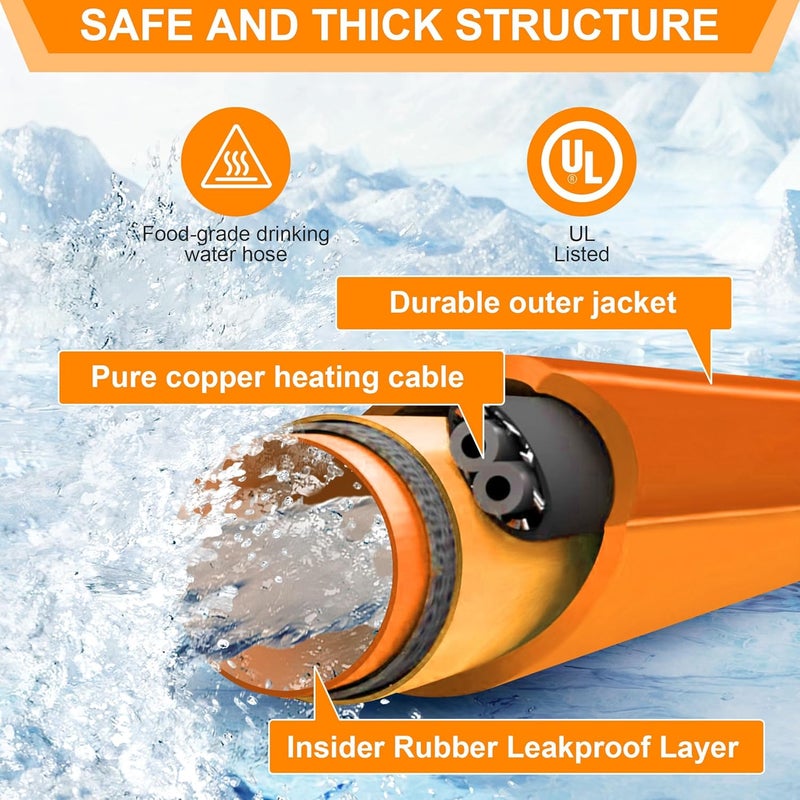 Ficstar 15FT Heated Drinking Water Hose for RV, Heated Water Hose Antifreeze to -45°F, 5/8" I.D. with 3/4" GHT Adapter, Lead and BPA Free,No Odor - Image 4